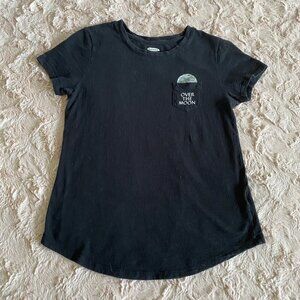 Old Navy Womans XS Over the Moon Graphic Pocket Black T-Shirt